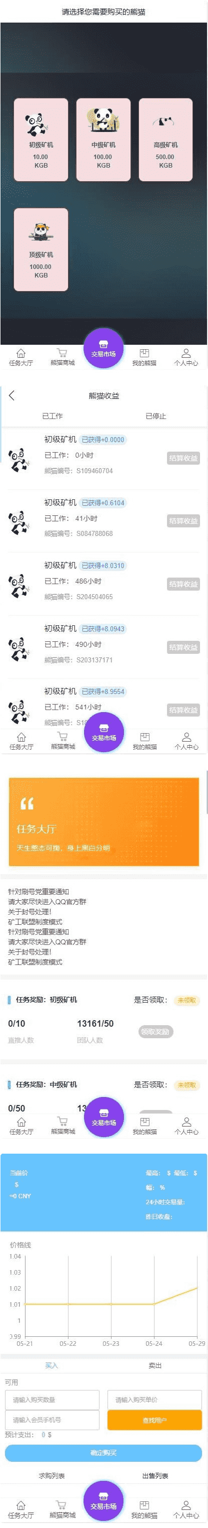 新版区块链资金盘虚拟币挖矿带曲线图熊猫矿机金融投资理财赚钱源码