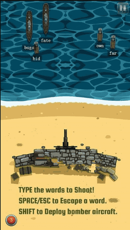 html5游戏【沙滩防卫战】打字的游戏